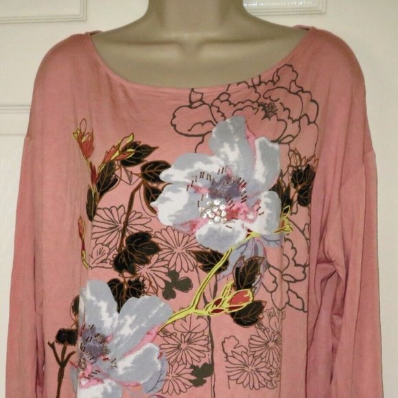 Womens PER UNA copper rose stretch jersey woven top blouse size 16